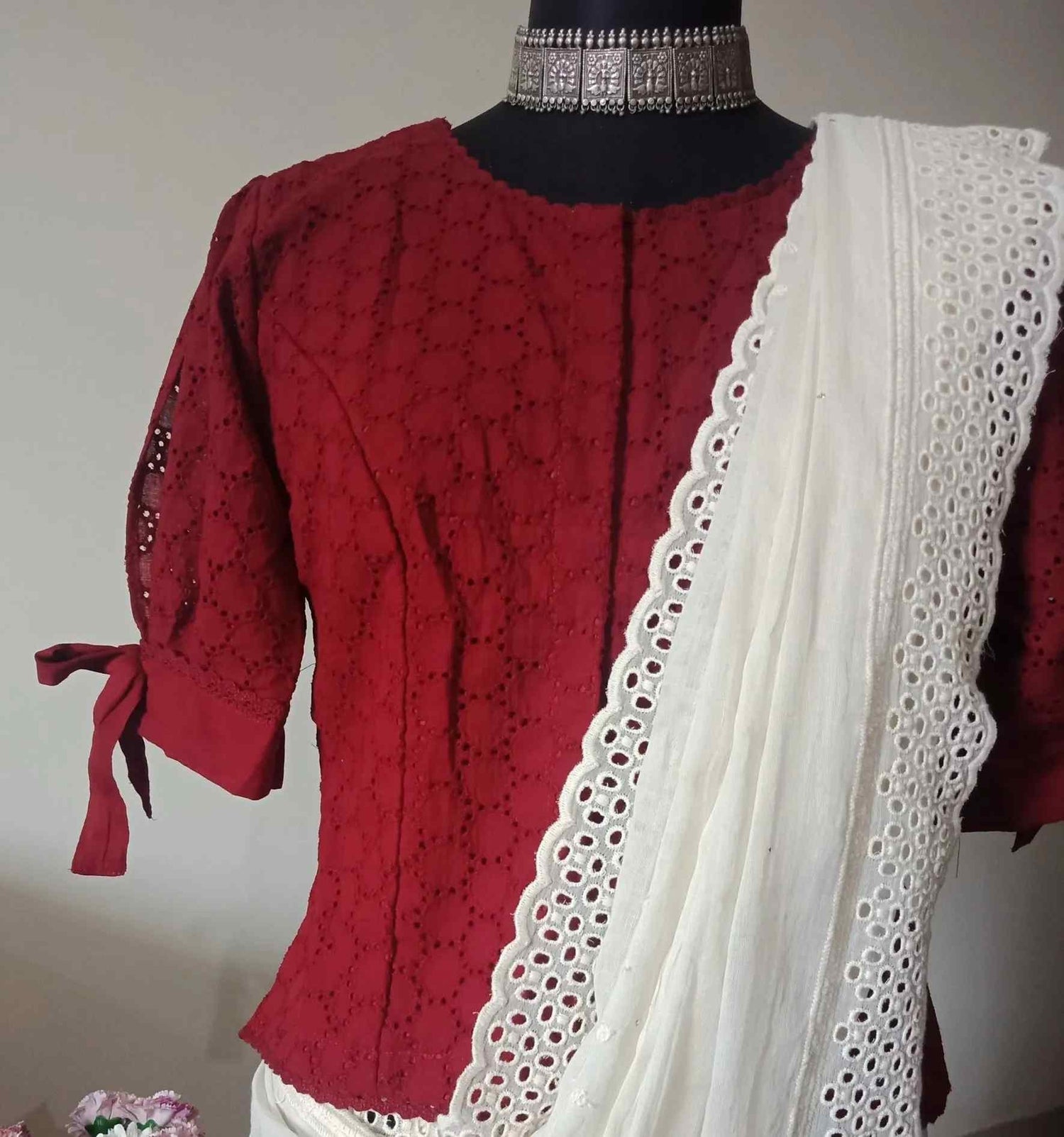 Maroon Cut Work Long Readymade Blouse | Godhuli