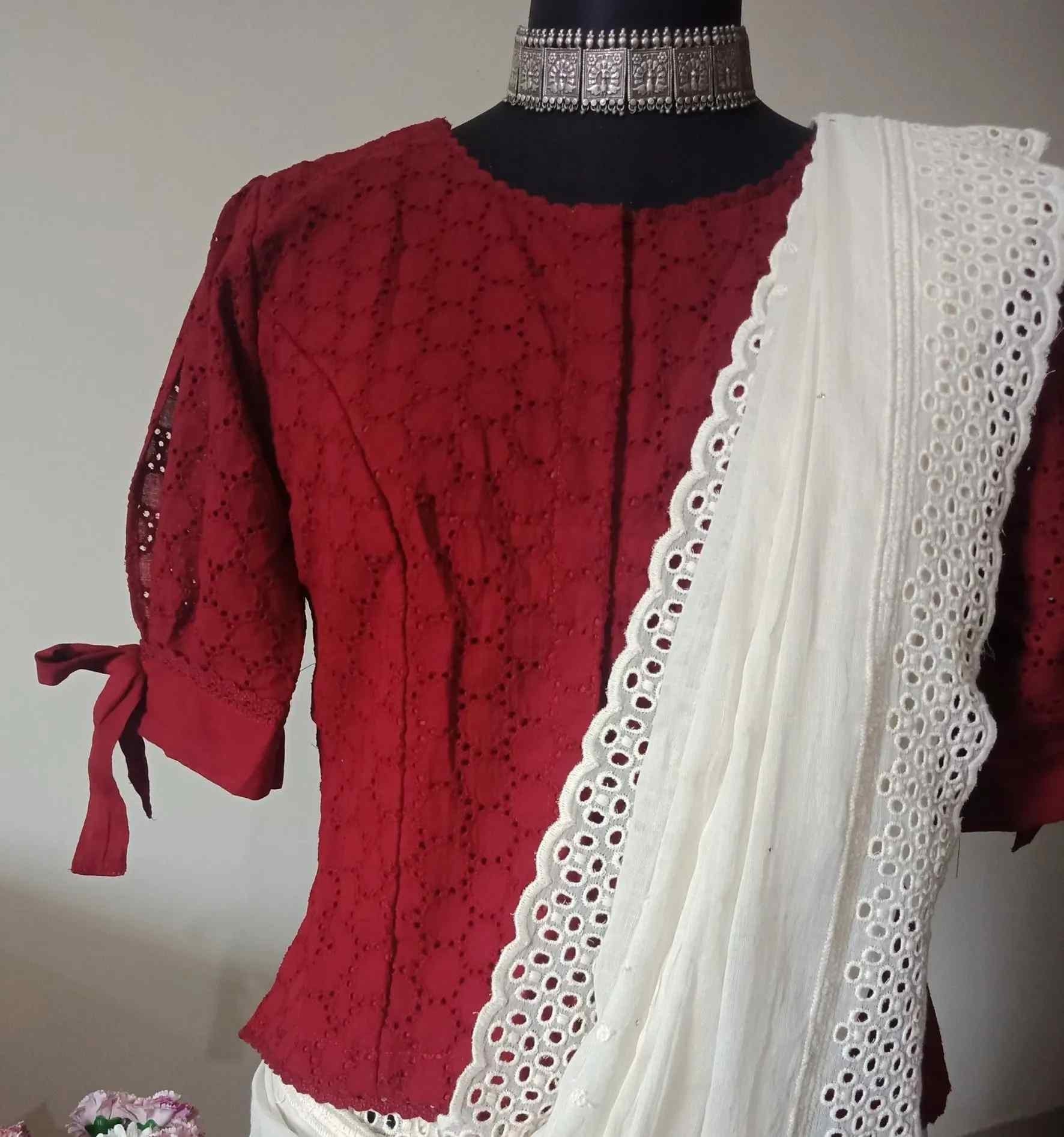 Maroon Cut Work Long Readymade Blouse | Godhuli
