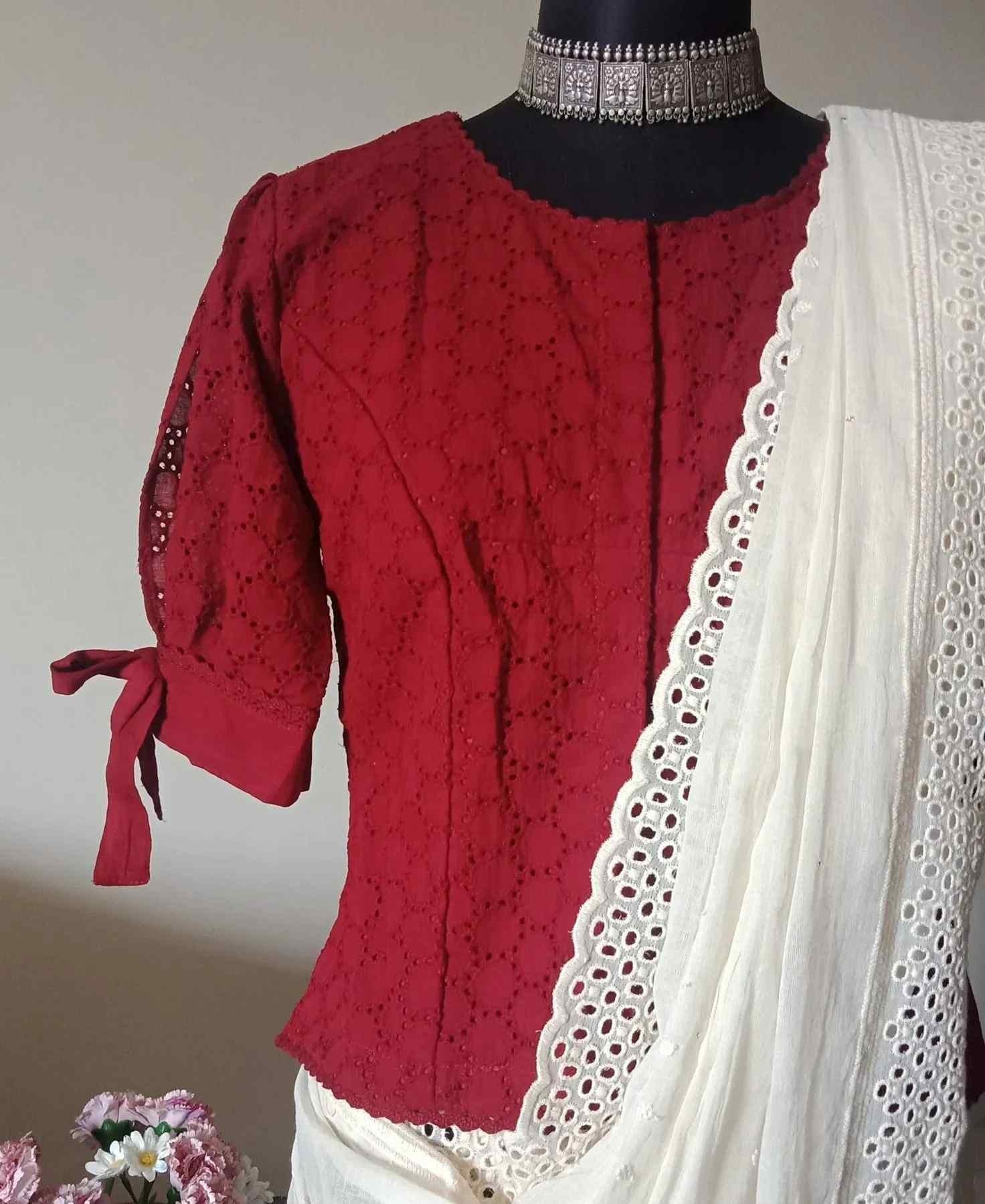 Maroon Cut Work Long Readymade Blouse | Godhuli