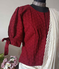 Maroon Cut Work Long Readymade Blouse | Godhuli