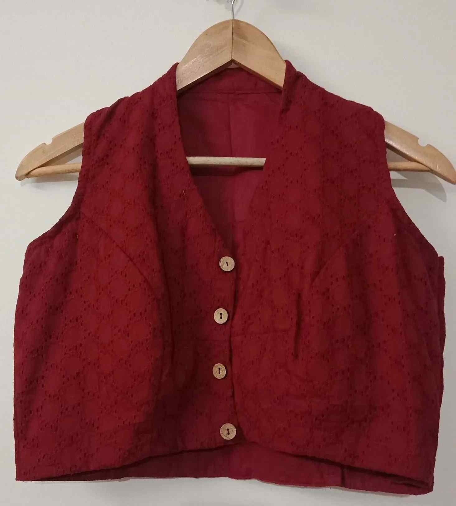 Maroon Cut Work Sleeveless Readymade Blouse | Godhuli