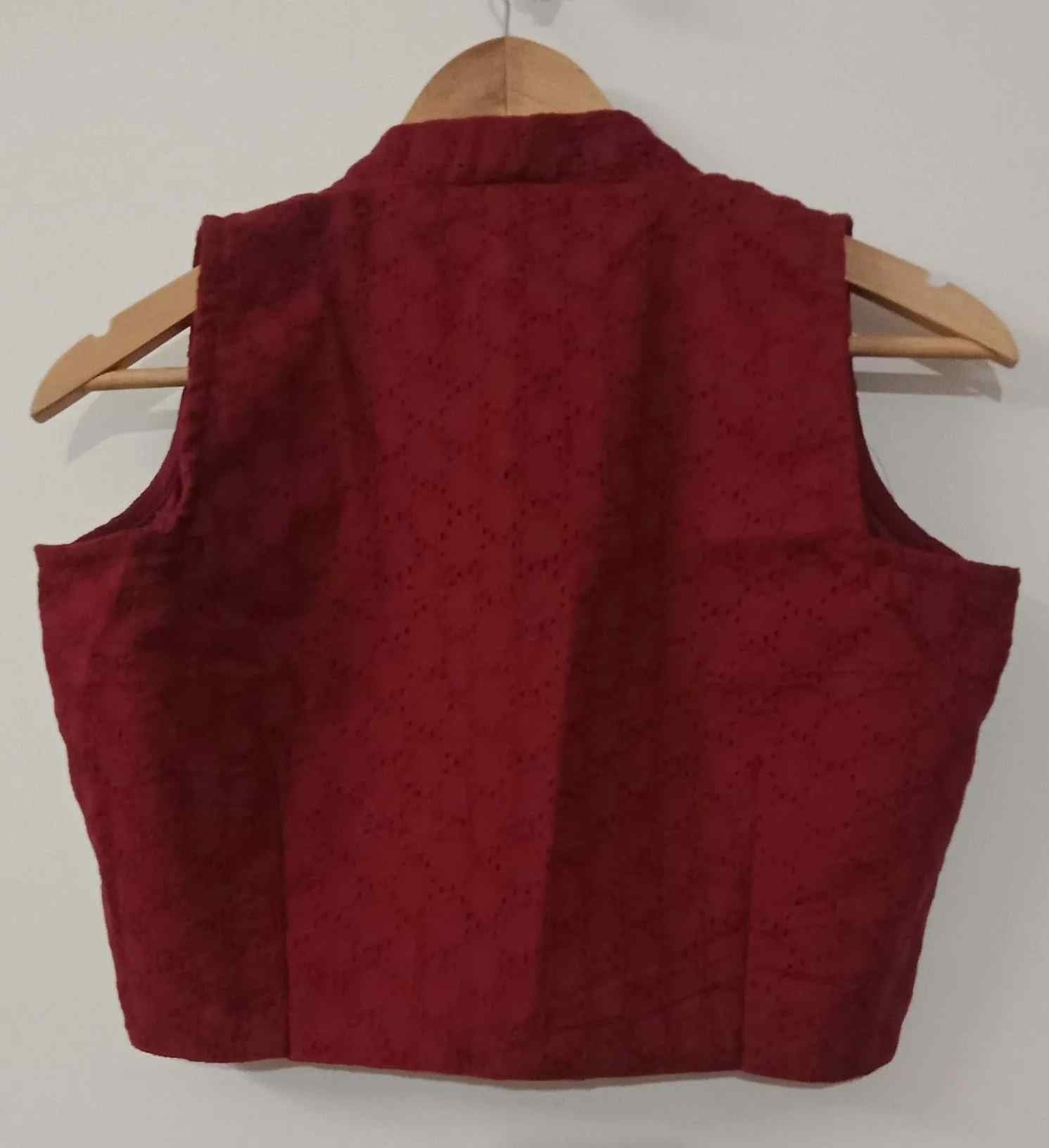 Maroon Cut Work Sleeveless Readymade Blouse | Godhuli