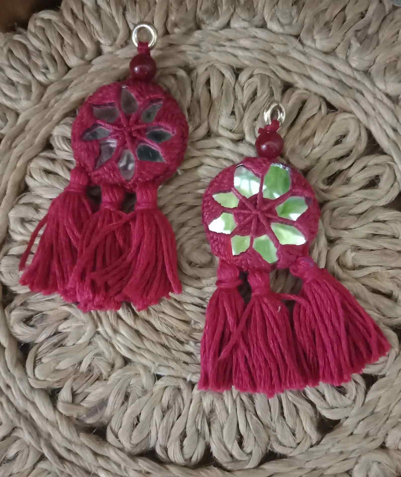 Buy Maroon Handmade Mirrorwork Tassels | Godhuli