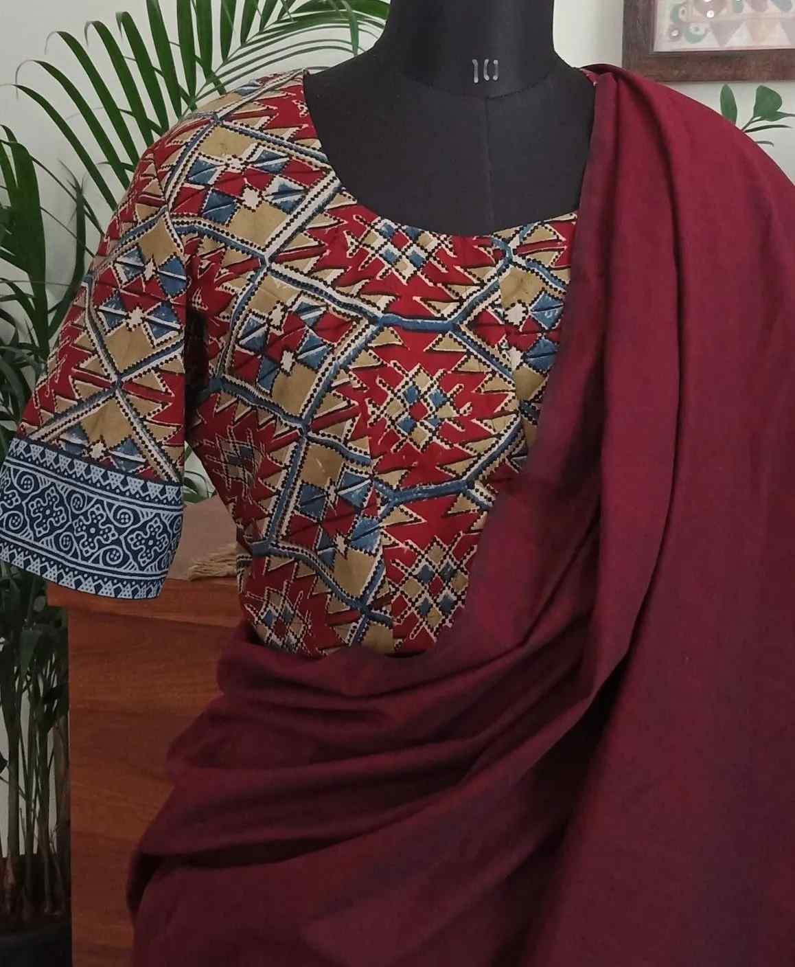 Maroon Kalamkari Readymade Blouse | Godhuli