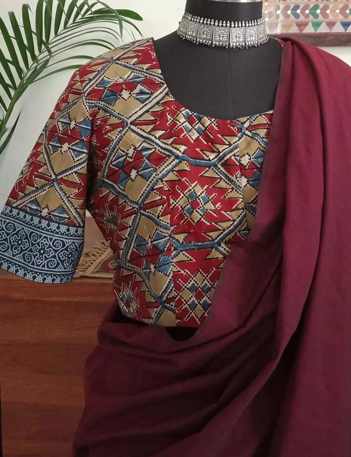 Maroon Kalamkari Readymade Blouse | Godhuli
