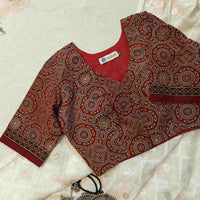 Maroon Ajrakh Readymade Blouse with Sleeves | Godhuli