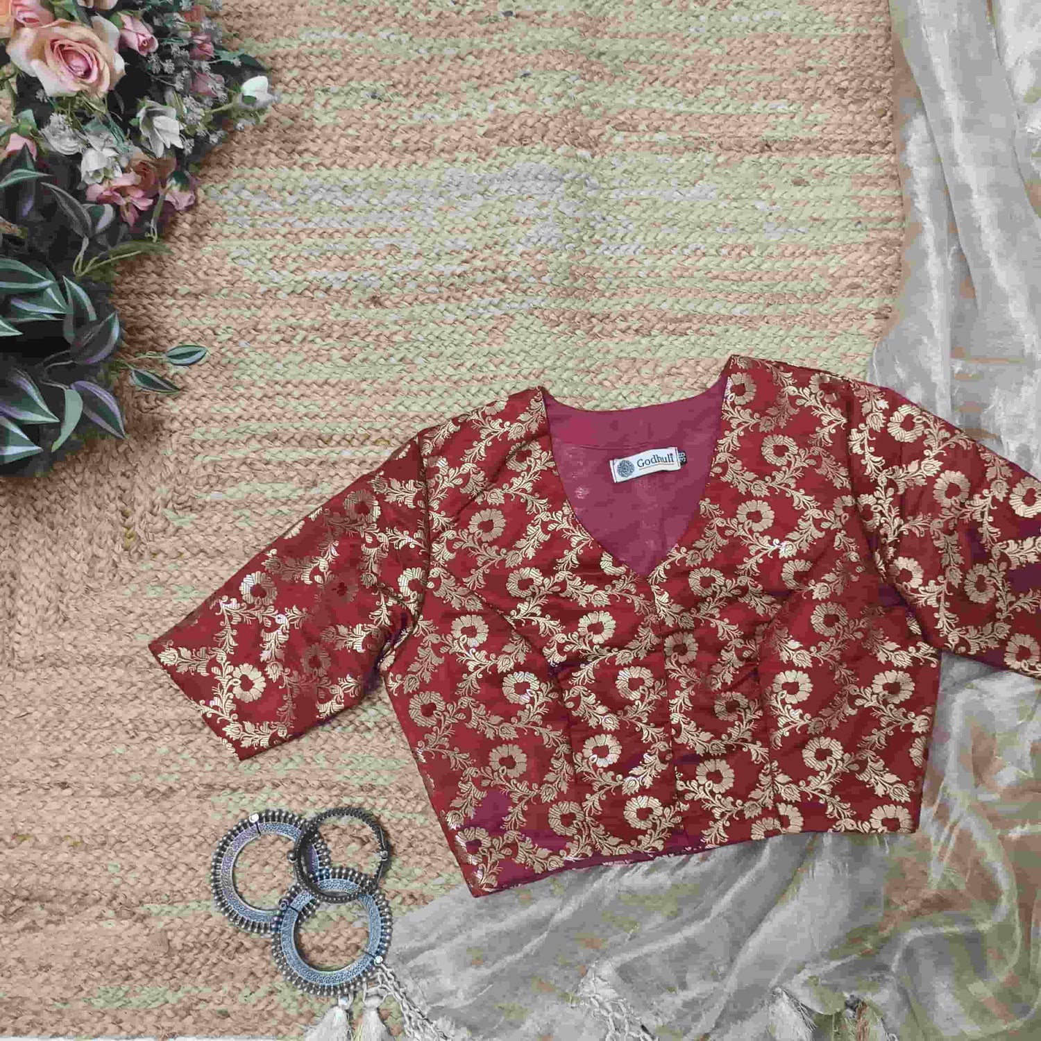 Maroon Banarasi Brocade Readymade Blouse | Godhuli