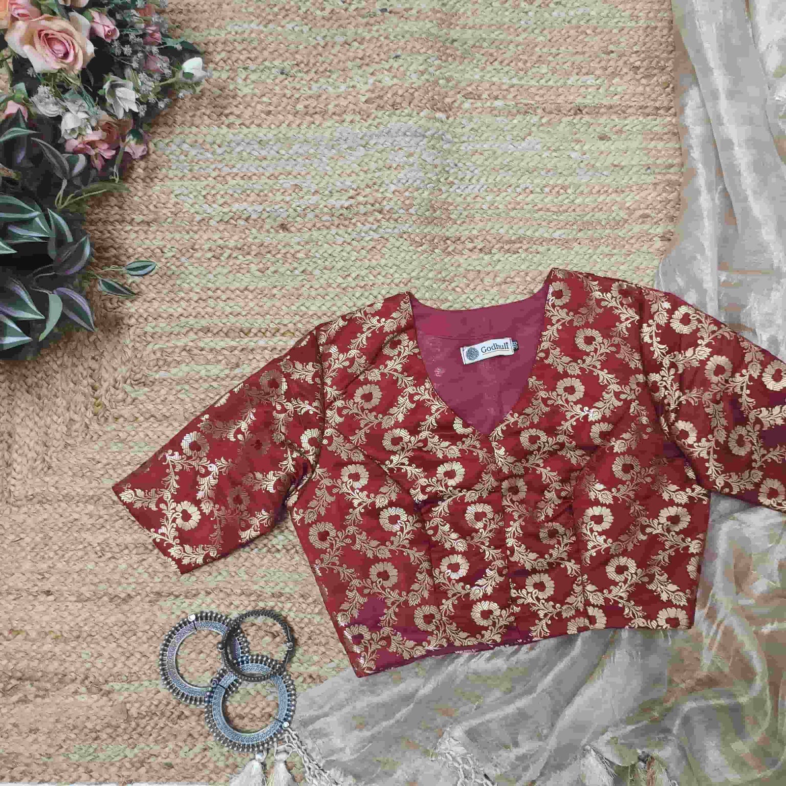 Maroon Banarasi Brocade Readymade Blouse | Godhuli