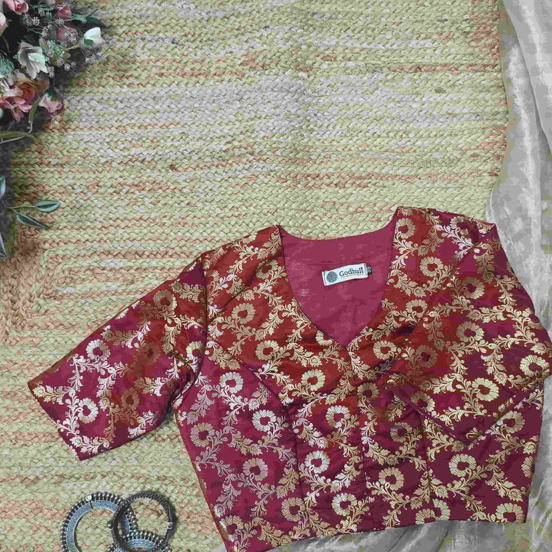 Maroon Banarasi Brocade Readymade Blouse | Godhuli