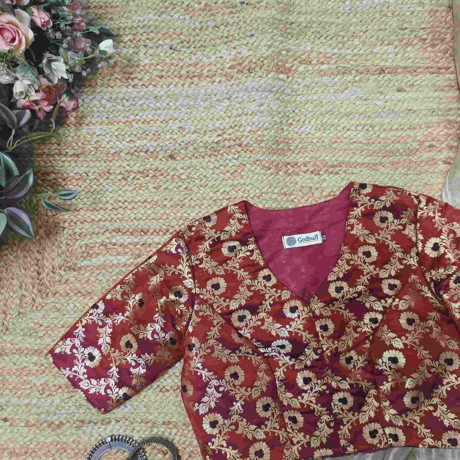 Maroon Black Banarasi Brocade Readymade Blouse | Godhuli