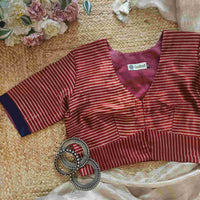 Maroon Gaji Silk Stripes Readymade Blouse | Godhuli