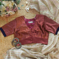 Maroon Gaji Silk Stripes Readymade Blouse | Godhuli