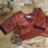 Maroon Gaji Silk Stripes Readymade Blouse | Godhuli