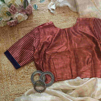 Maroon Gaji Silk Stripes Readymade Blouse | Godhuli