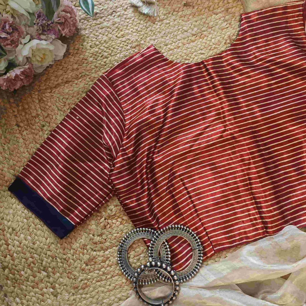 Maroon Gaji Silk Stripes Readymade Blouse | Godhuli