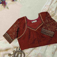 Maroon Gamathi Readymade Blouse with Patola Print Sleeves | Godhuli