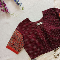 Maroon Orange Dotted Gamathi Readymade Blouse | Godhuli