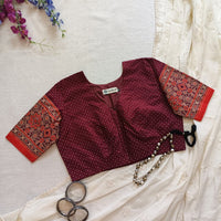 Maroon Orange Dotted Gamathi Readymade Blouse | Godhuli