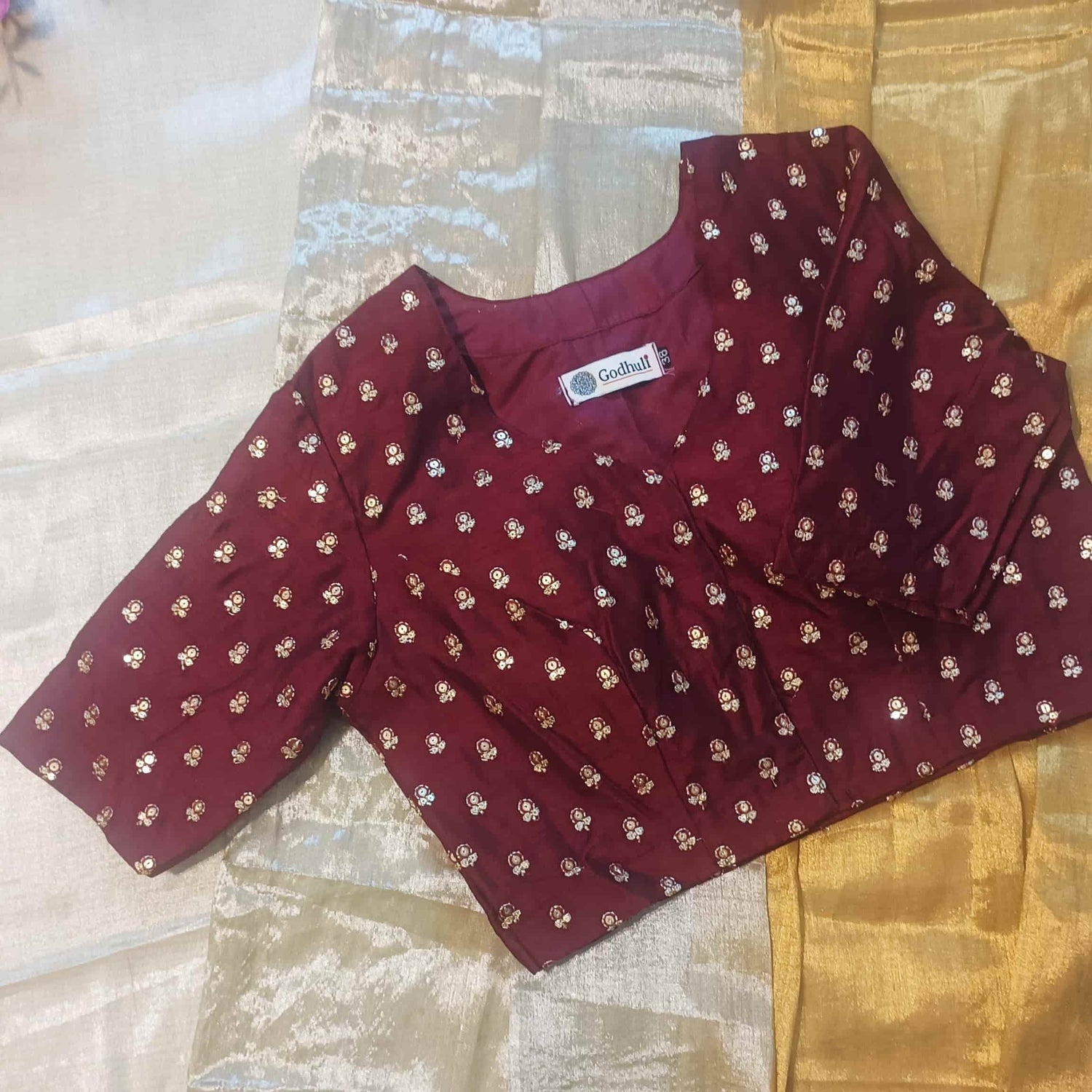 Maroon Zari Work Silk Readymade Blouse | Godhuli