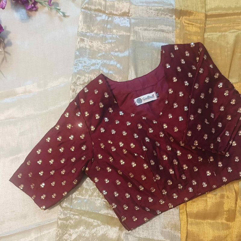 Maroon Zari Work Silk Readymade Blouse | Godhuli