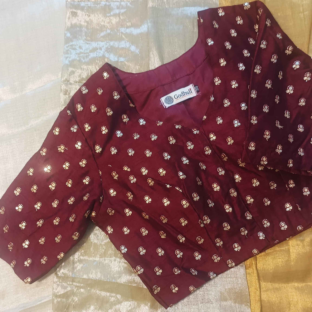Maroon Zari Work Silk Readymade Blouse | Godhuli