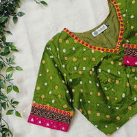 Mehandi Green Bandhani Readymade Blouse | Godhuli