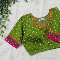 Mehandi Green Bandhani Readymade Blouse | Godhuli