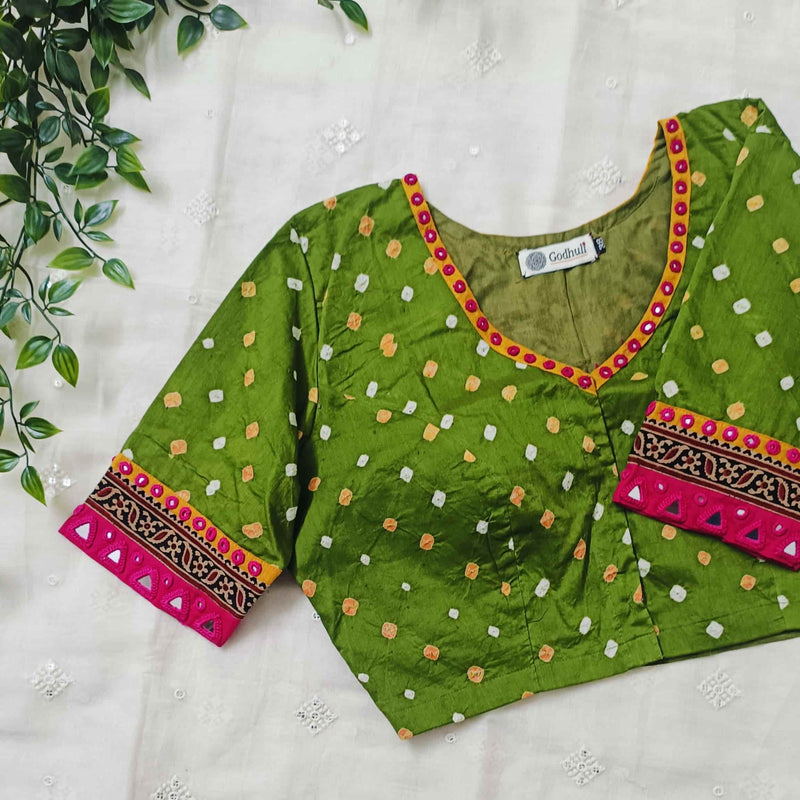Mehandi Green Bandhani Readymade Blouse | Godhuli