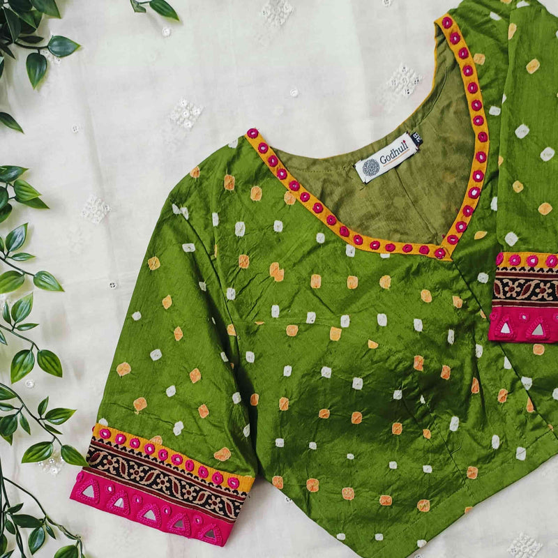 Mehandi Green Bandhani Readymade Blouse | Godhuli
