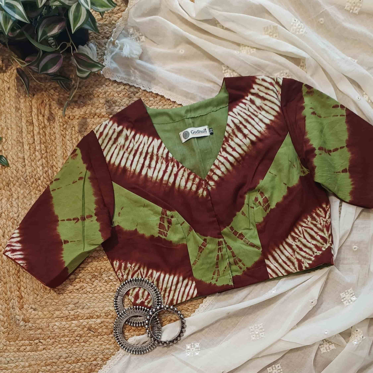 Mehandi Maroon Shibori Readymade Blouse | Godhuli
