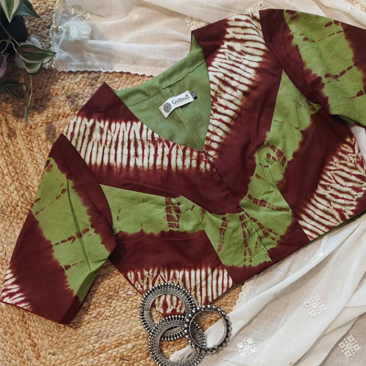 Mehandi Maroon Shibori Readymade Blouse | Godhuli