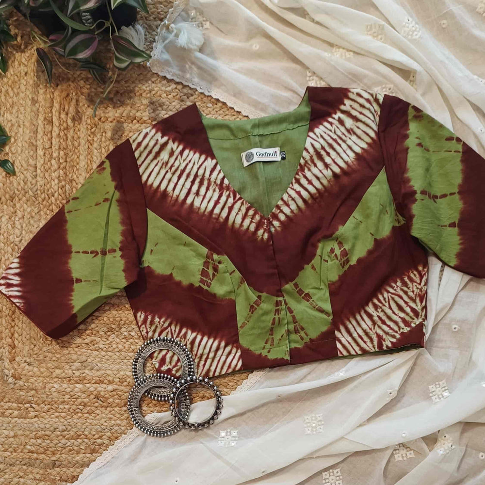 Mehandi Maroon Shibori Readymade Blouse | Godhuli