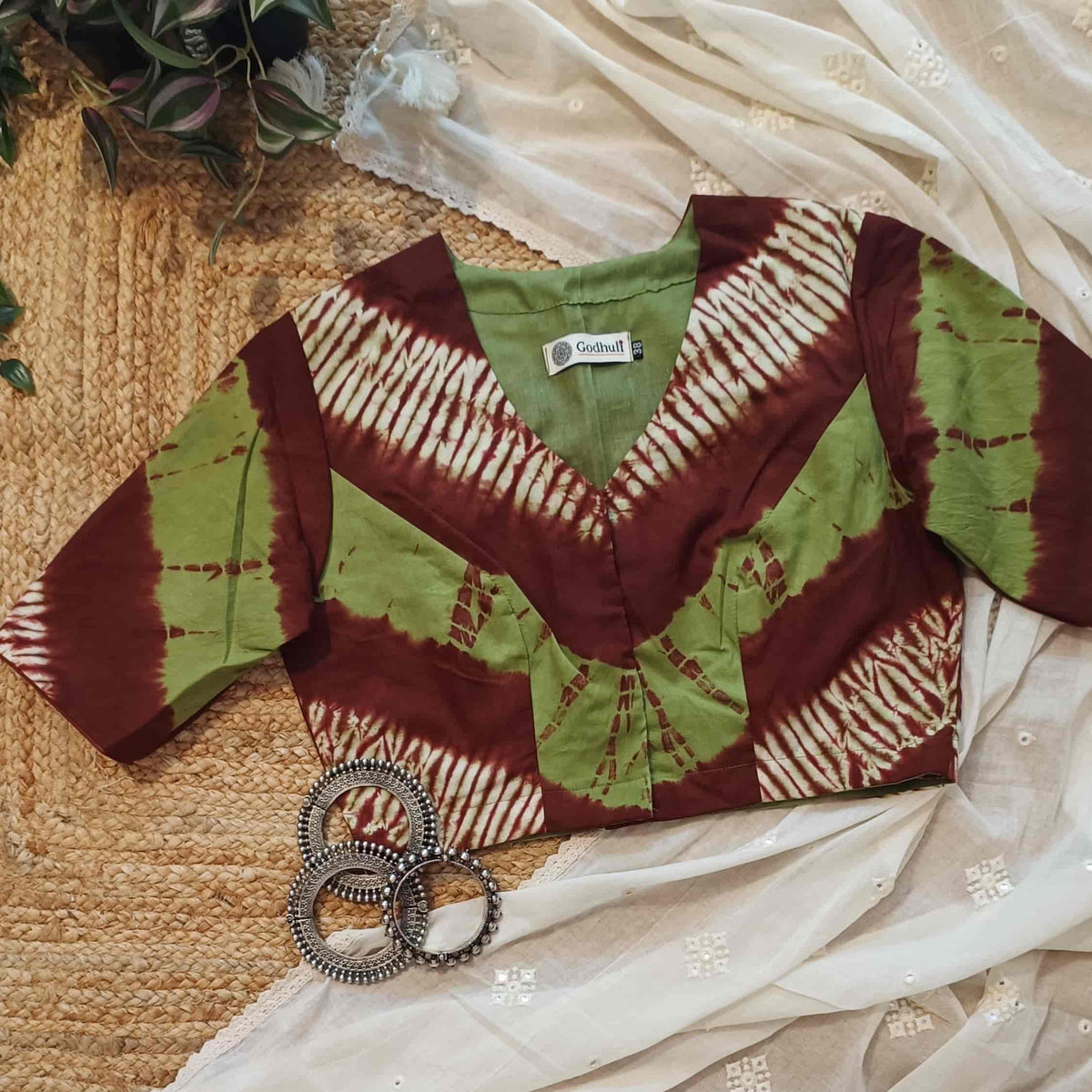 Mehandi Maroon Shibori Readymade Blouse | Godhuli