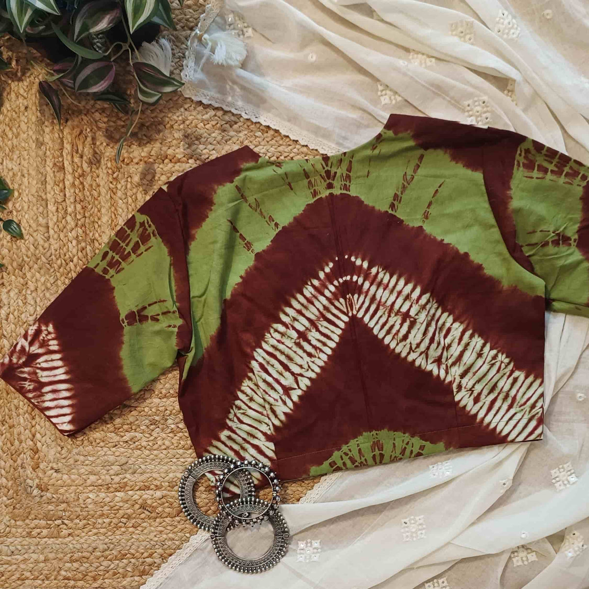 Mehandi Maroon Shibori Readymade Blouse | Godhuli