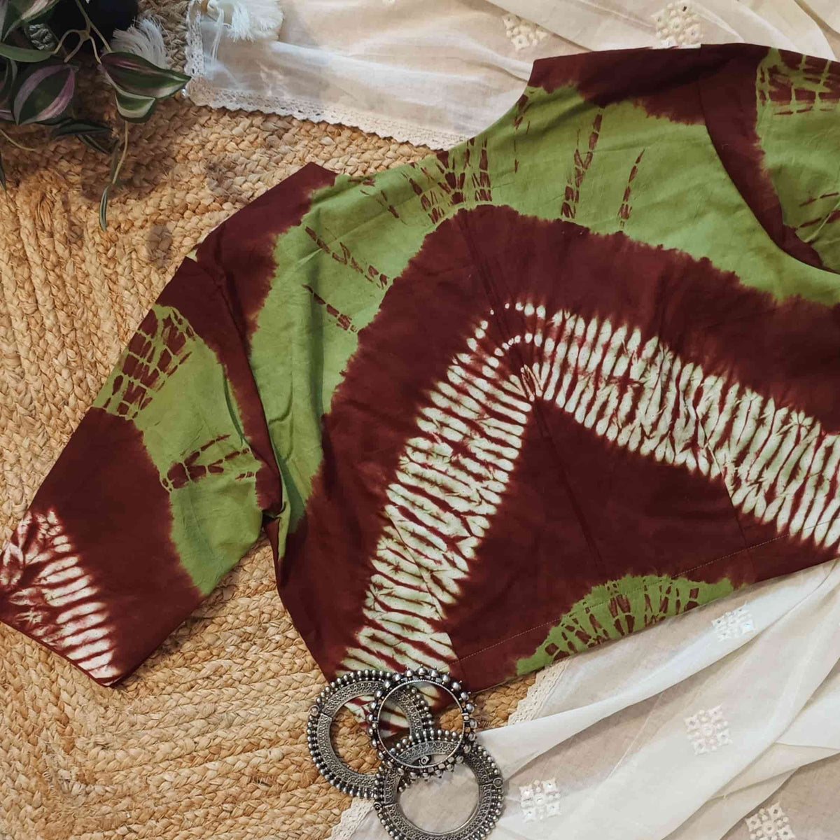 Mehandi Maroon Shibori Readymade Blouse | Godhuli