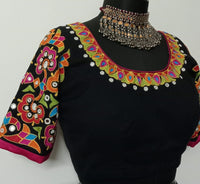 Multicoloured Embroidered Black Mirror work Readymade Blouse | Godhuli