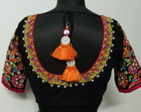Multicoloured Embroidered Black Mirror work Readymade Blouse | Godhuli