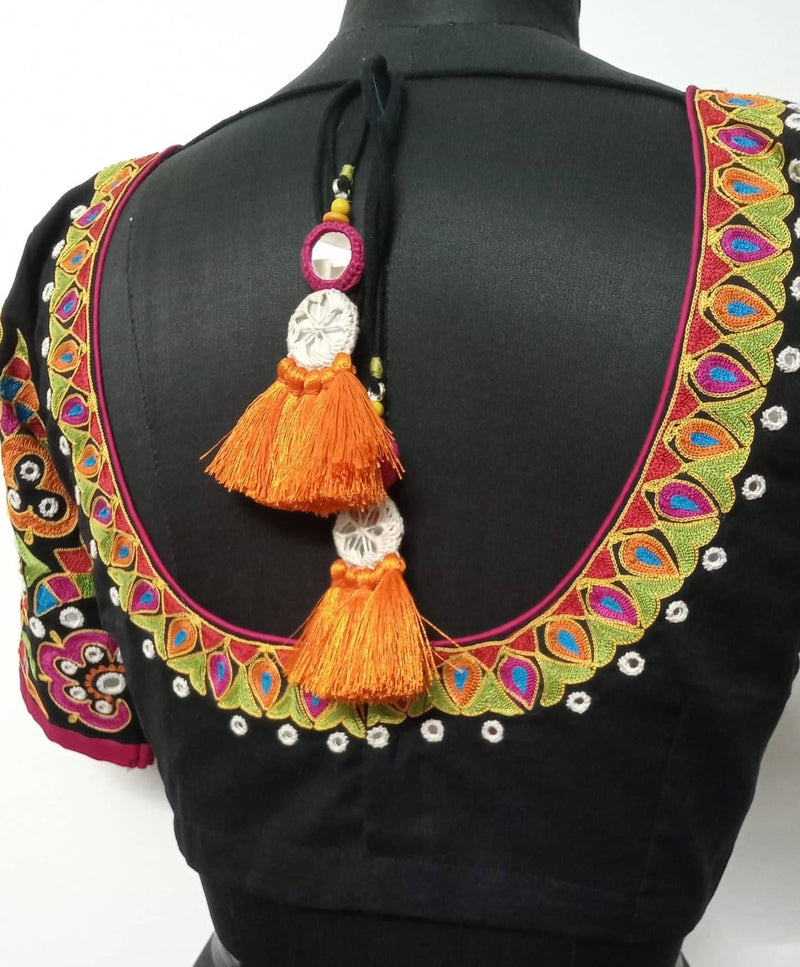 Multicoloured Embroidered Black Mirror work Readymade Blouse | Godhuli