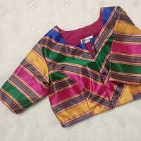 Multicoloured Gaji Silk Stripes Readymade Blouse | Godhuli