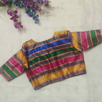 Multicoloured Gaji Silk Stripes Readymade Blouse | Godhuli