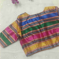 Multicoloured Gaji Silk Stripes Readymade Blouse | Godhuli