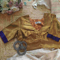 Mustard Gaji Silk Stripes Readymade Blouse | Godhuli