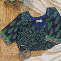 Navy Blue-Green Gamathi Readymade Blouse | Godhuli