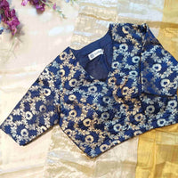 Navy Blue Banarasi Brocade Readymade Blouse | Godhuli