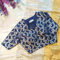 Navy Blue Banarasi Brocade Readymade Blouse | Godhuli