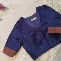Navy Blue Chanderi Cotton Silk Readymade Blouse | Godhuli