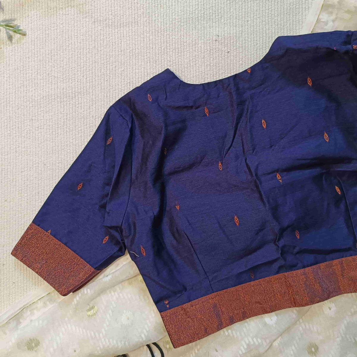 Navy Blue Chanderi Cotton Silk Readymade Blouse | Godhuli