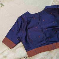 Navy Blue Chanderi Cotton Silk Readymade Blouse | Godhuli