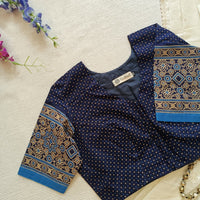 Navy Blue Dotted Gamathi Readymade Blouse | Godhuli