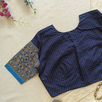 Navy Blue Dotted Gamathi Readymade Blouse | Godhuli